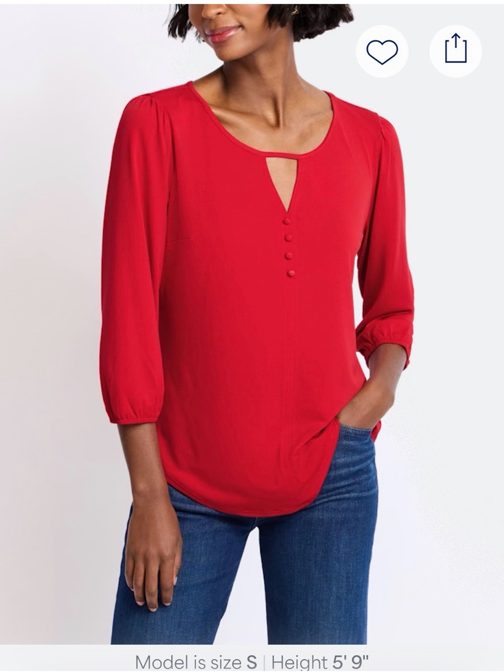 Women's Red Keyhole 3/4 Sleeve Blouse